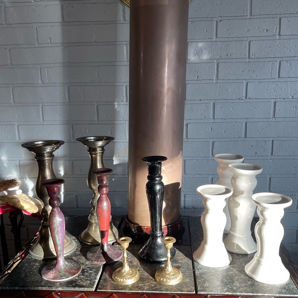 11 Lot Assorted Ceramic and Metal and Glass Candle Holders